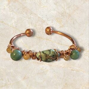 Copper Magnetic Cuff Wire Wrapped Tibetan Turqoise Bracelet